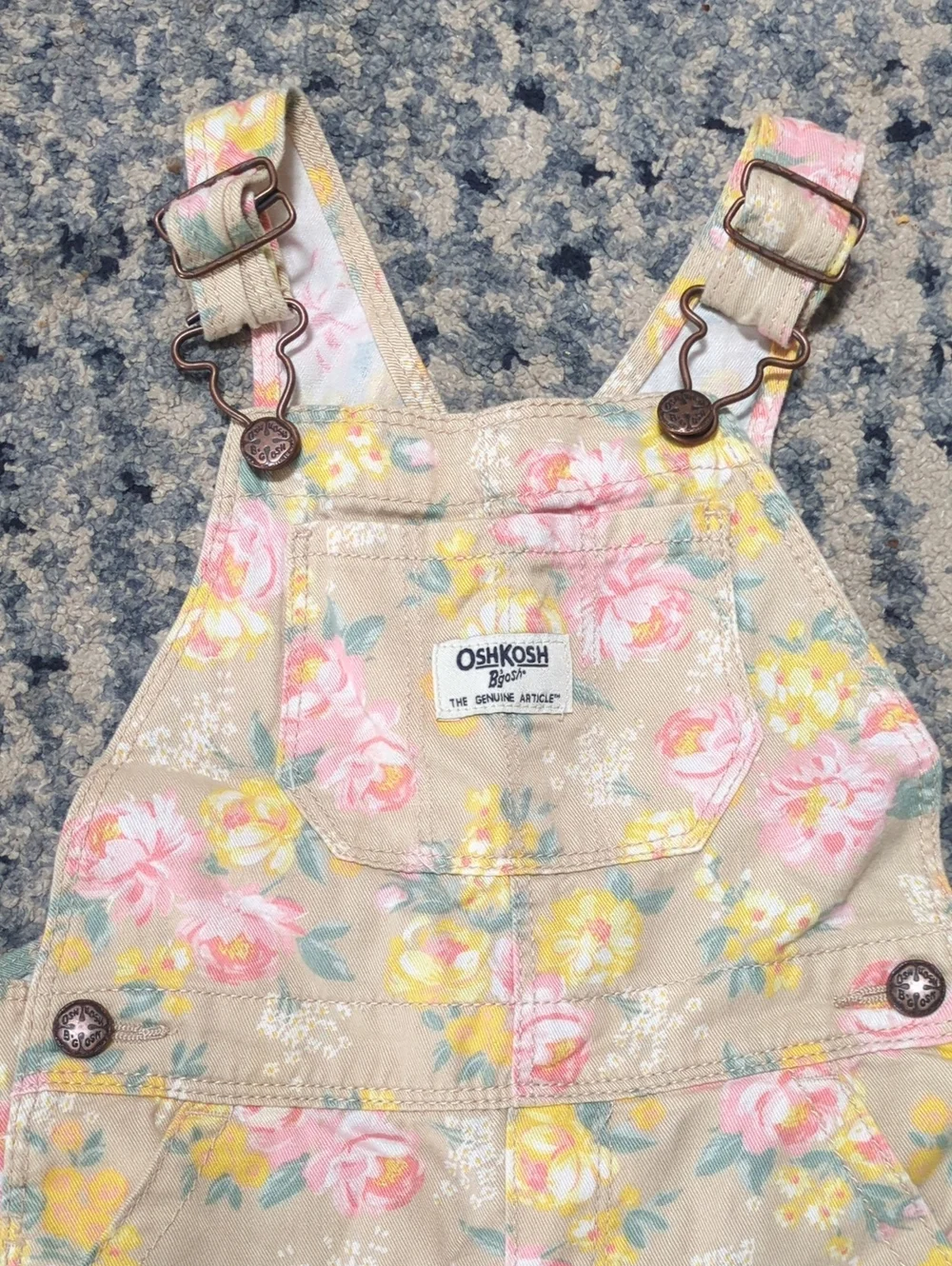 OshKosh B'gosh Tan Floral Girls' Overalls with Pink & Yellow Blossoms